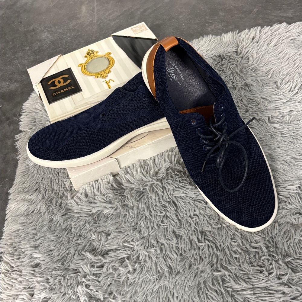 NWT G H Bass & Co Navy Knit Mesh Woven Sneakers Shoes Tan Brown Oxford Men’s 13 - Picture 15 of 16